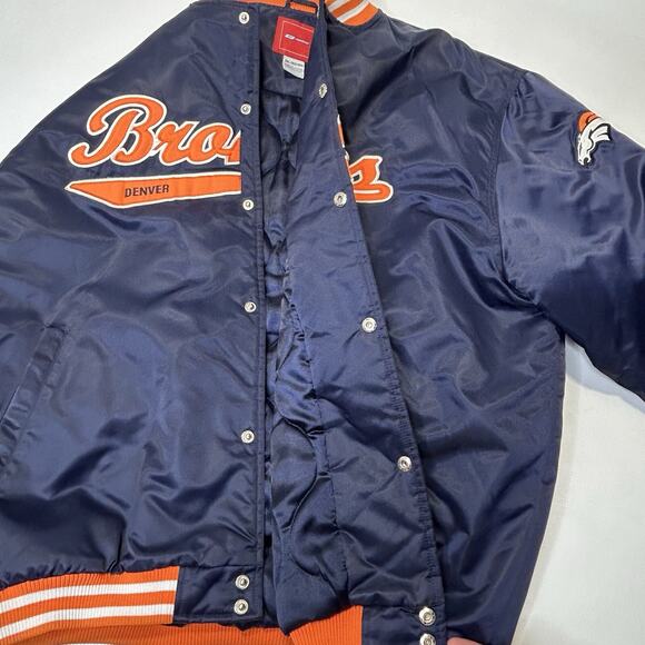 Vintage Denver Broncos Jacket Mens 3XL NFL Satin Bomber Reebok Blue Orange Snap - Picture 4 of 16